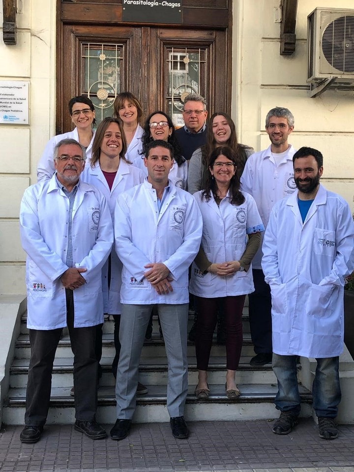 Altcheh (abajo, a la izquierda y parte del equipo de Parasitologia del Hospital de Niños Ricardo Gutierrez.