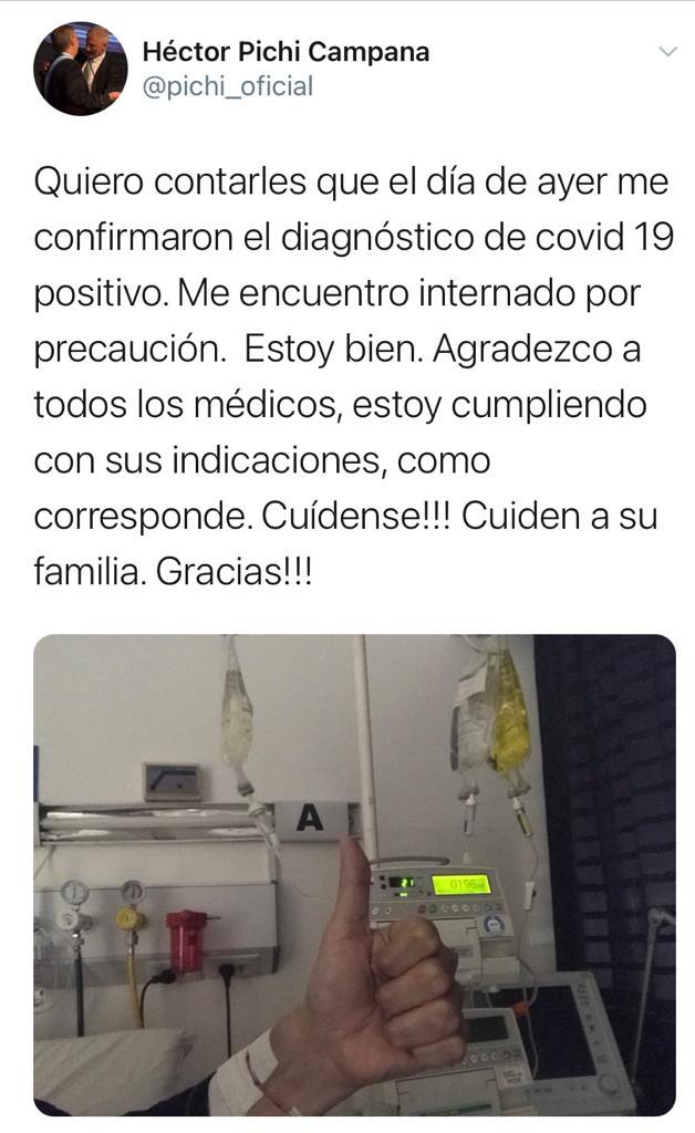 "Pichi" Campana tiene coronavirus: "Tengo un principio de neumonia"