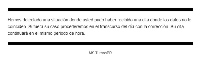 Salud envia confirmacion de cita para vacunacion masiva con informacion erronea de las personas