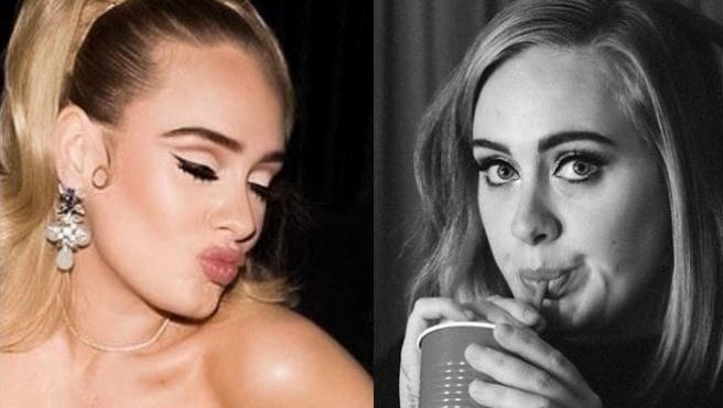 La cantante Adele, en la actualidad (i) y antes de perder peso (d).